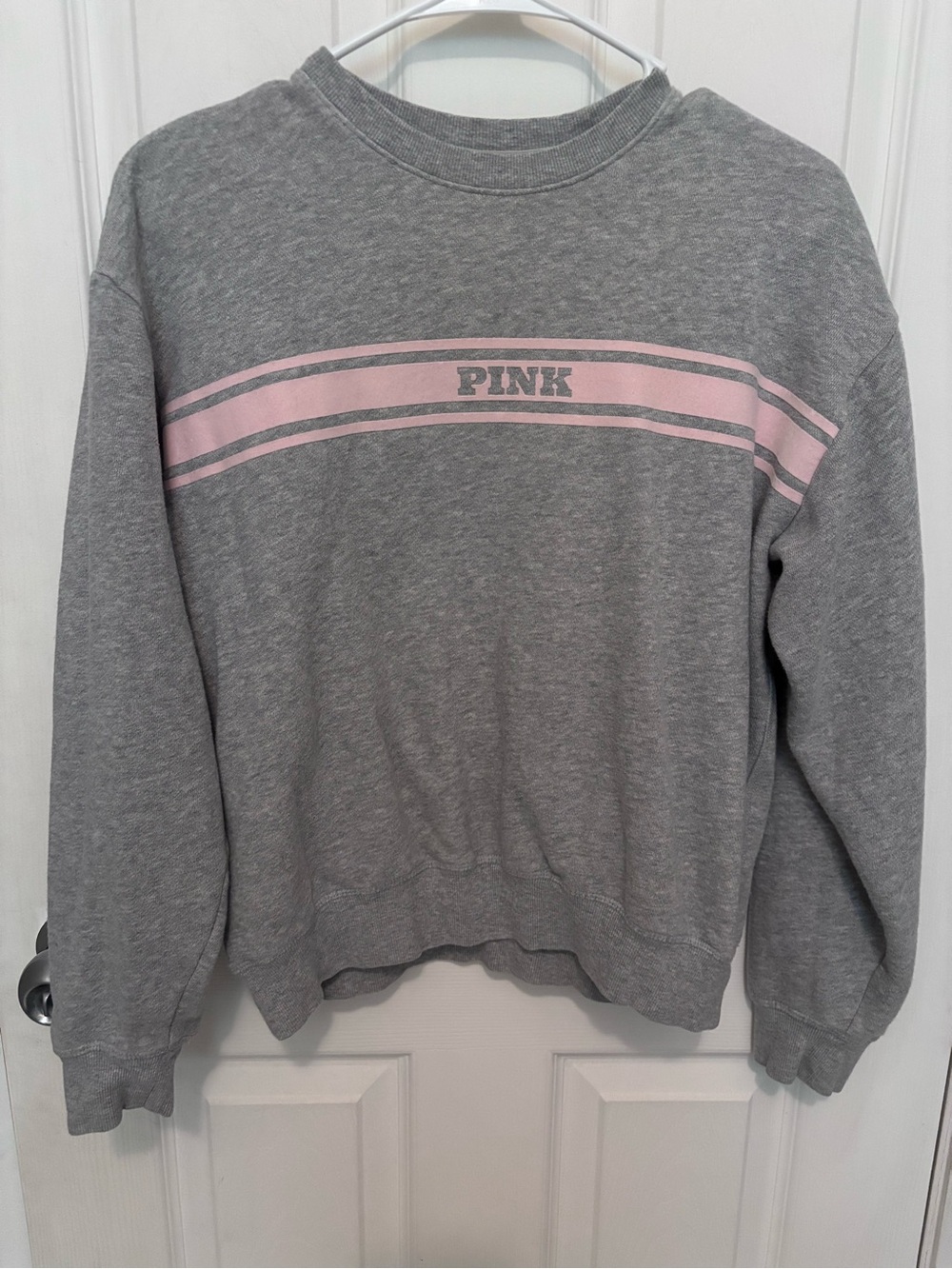 PINK Victoria's Secret Gray/Pink Crewneck Sweatshirt Relaxed Womens Size XS